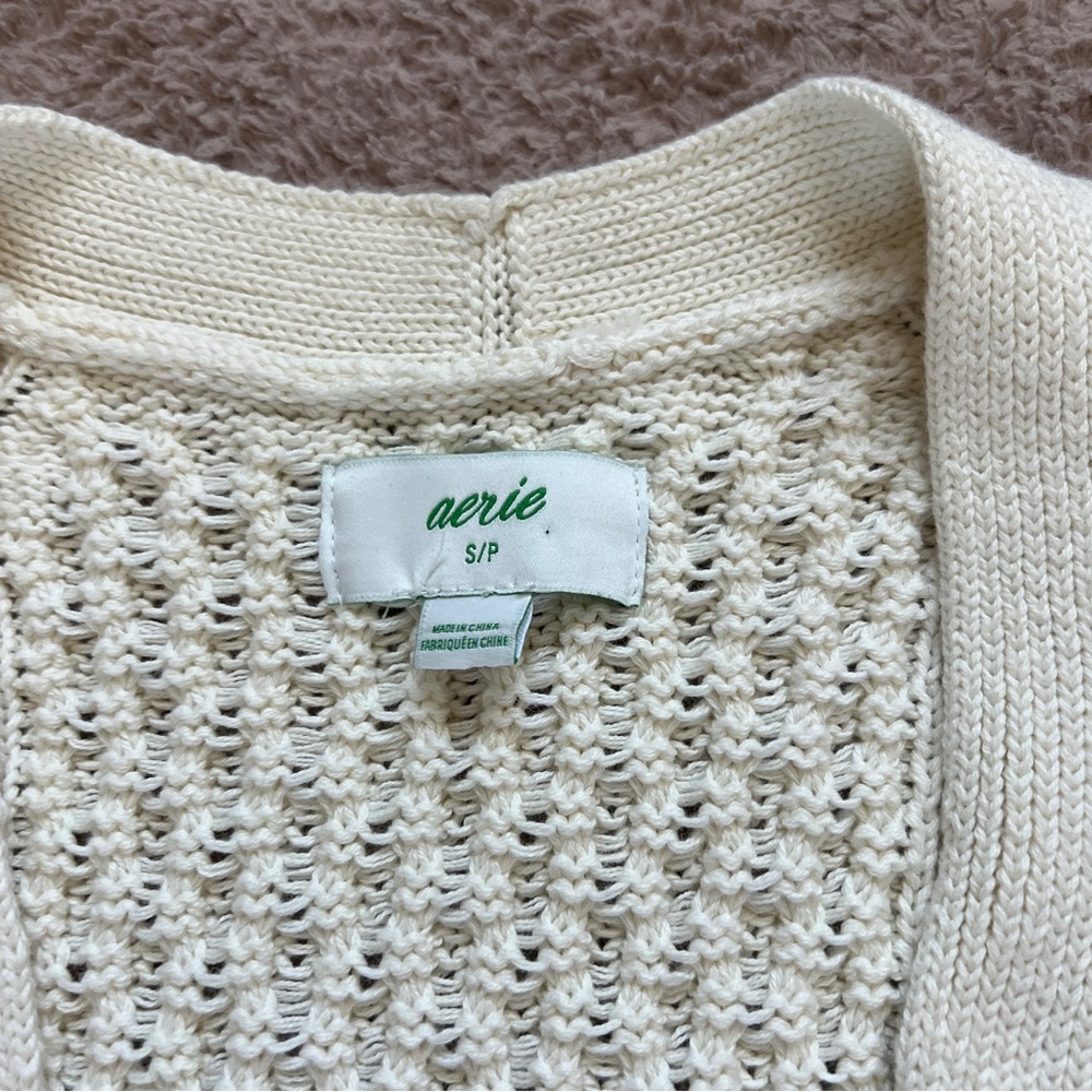 Aerie Cable Knit Crochet Cotton Oversized Cardigan Preppy Cottage Coastal‎ Sz S - Picture 2 of 8